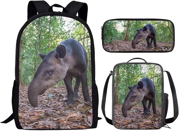 Kids Novelty Animal Backpack and Lunch Box for Boys Girls Student Lightweight 17 Inch School Baird’s Tapir Backpack with Lunch Bag Pencil Case Kids Comfy Padded Black Large Bookbag - Image 2