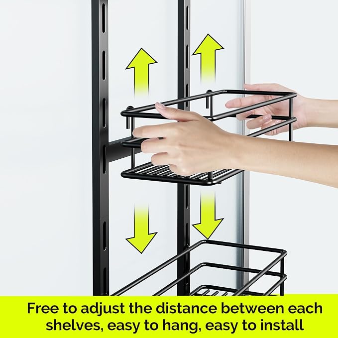 Orimade Over The Door Shower Caddy Adjustable 4 Tier Black,Bathroom Hanging Organizer Shelf Rustproof with 4 Hooks,Shower Basket with Soap Holder and Suction Cup - Image 2