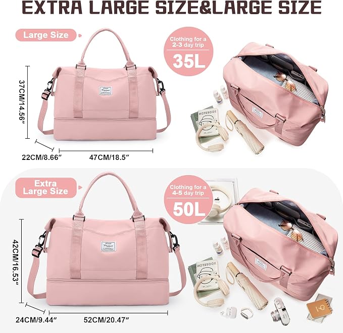 Travel Duffel Bag with Shoes Compartment,Weekender Bags for Women Travel | Overnight Carry-On Bag with Toiletry Bag & Wet Pocket & Trolley Sleeve,Extra Large - Image 2