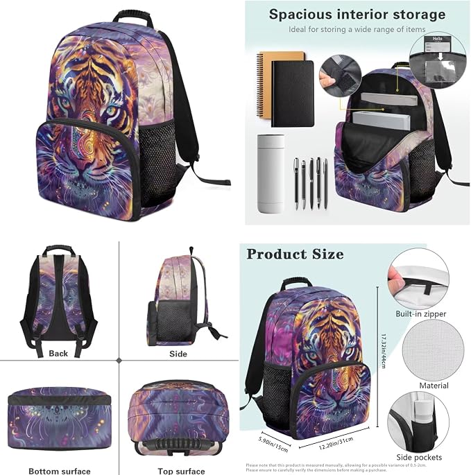 Fierce Tiger Kids Boys Backpack with Lunch Box Water Bottle Carrier with Strap and Soft Pencil Case Elementary 4PCS Set Bookbag Front Side Pocket 17 inch Large Capacity School Bag Gifts - Image 7