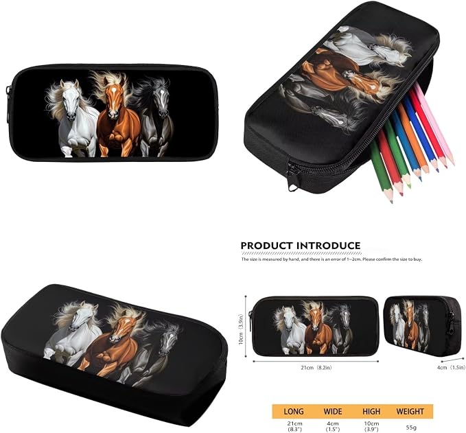 Horse Backpack and Lunch Box for Girls 6-8/8-10 Black Bookbag for 3rd Grade 17in Primary/Elementary School Book Bag and Lunchbox 4PCS Kids Back to School Back Pack Set - Image 6
