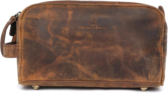 Toiletry Bag for Men – Genuine Leather Dopp Kit, Travel Organizer for Grooming Essentials, Large Shaving Kit Pouch, Durable Distressed Brown Gift for Men by AutenticoLeather