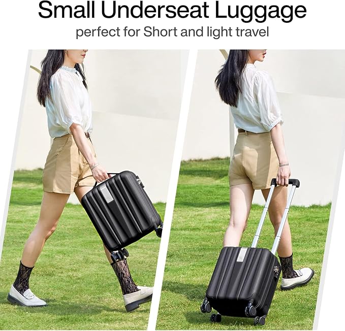 Hanke 14 Inch Underseat Carry On Luggage with Wheels Hard Shell Suitcases Carry On Bag Lightweight Small Mini Suitcase Tsa Luggage for Travel.（Jet Black） - Image 2