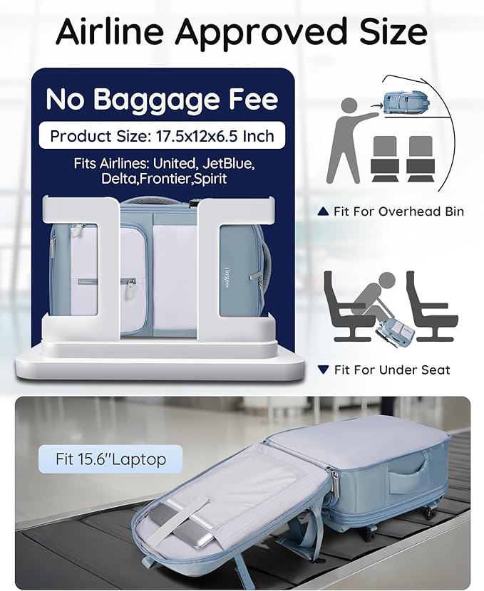 Taygeer Frontier Airlines Personal Item Bag, Expandable 18x14x8 backpack | Travel Backpack with Hidden Shoe Compartment, TSA Approved Personal Item Backpack Fits 15.6" Laptop for Women Weekender, Blue - Image 5