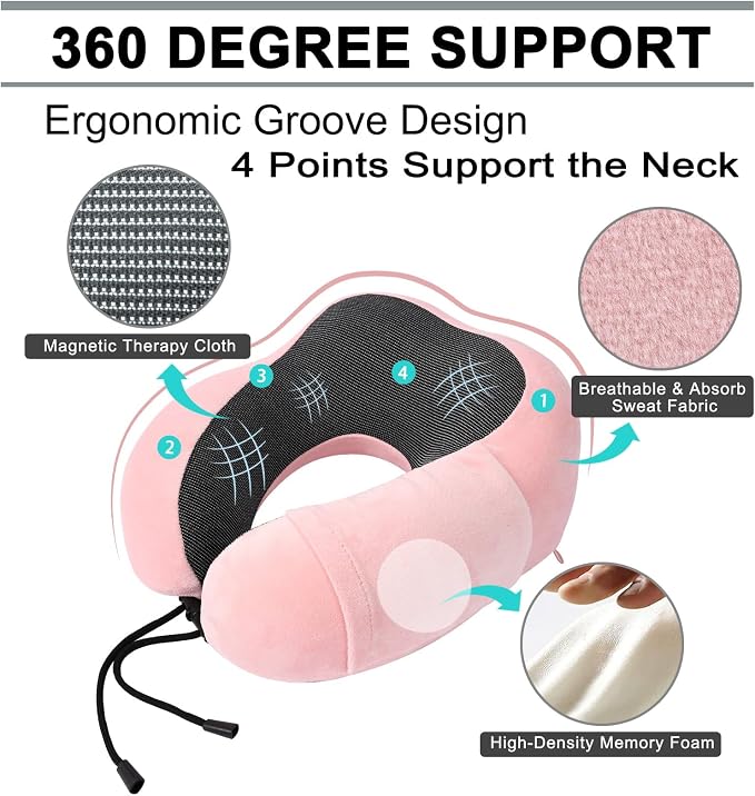 urnexttour Travel Pillow and Blanket Set Neck Pillows Soft Blankets with Sleep Mask Travel Essentials for Airplane Car Memory Foam Pink - Image 4