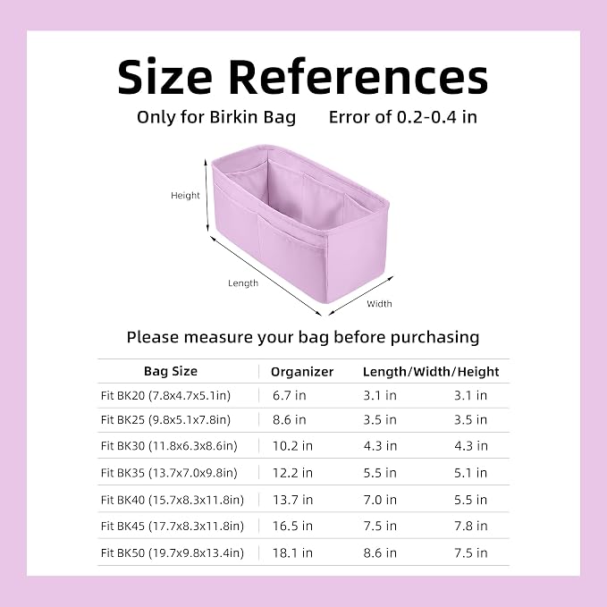 DGAZ Silk Purse Organizer Insert for Birkin Bag(Mauve Sylvestre,BK25) | Soft and Lightweight,Perfect Fit,Multi-pocket Storage,Bag Protector,Luxury Bag Care,Handmade,for Smooth Bag Organizer - Image 2