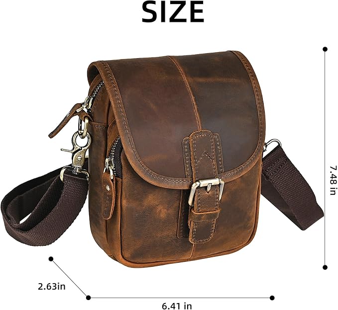 Water Resistant Canvas + Leather Hiking Riding Travel Fanny Waist Pack Small Phone Pouch For Men Women FB811-29 (100% Leather- Coffee) - Image 7