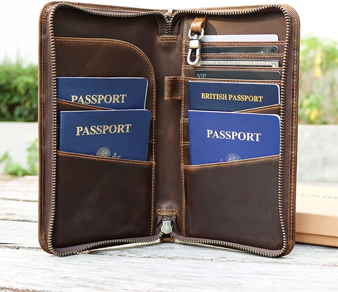 Polare Full Grain Leather Family Travel Passport Wallet and Documents Organizer RFID Blocking Case Holder Fits 6 Passports for Men and Women - Image 4