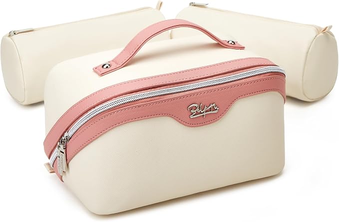 BOYATU Travel Makeup Bag Organizer Cosmetic Bag: 3 Pcs Set Make up Bags for Women with Handle - Waterproof Vegan Leather Toiletry Bags Travel Essentials Pouch with Compartments (A-08-White) - Image 7