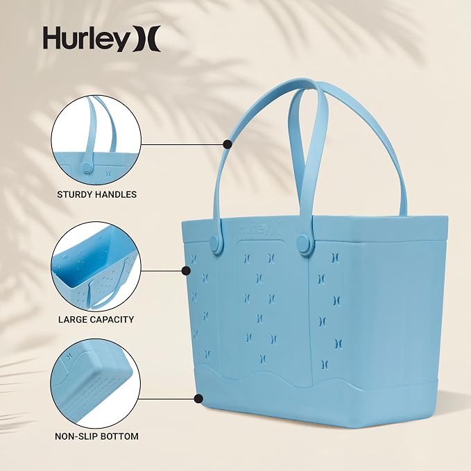 Hurley Rubber Tote Bag - Beach Bags Waterproof Sandproof, Easy-Clean Freestanding EVA Plastic, Hose-Clean, Sizes 16"-19" - Image 5