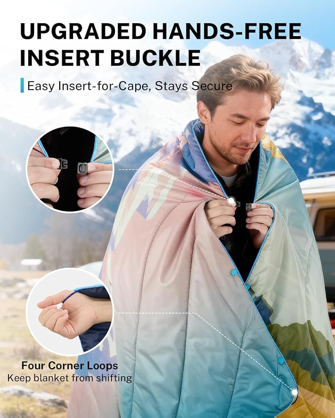 Gonex Camping Blanket with Aero-Warmth Breathable Layer - Puffy Printed Packable Blanket, Ultralight Wearable Water-Resistant Quilt, 79" X 55" for Camping, Beach, Hiking, Travel, Picnics (Landscape) - Image 3