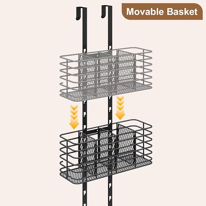 Yuyetuyo 7-Tier Over The Door Organizer, Shower Caddy Hanging &Wall Mounted Hair Tool Organizer/Hair Dryer Holder Adjustable, Behind Door Storage for Bathroom Bedroom Closet Cabinet Pantry Kitchen - Image 4