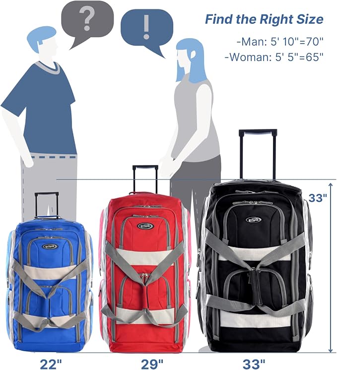 Olympia U.S.A. 22 inch Carry On 8 Pockets Wheeled Rolling Duffel Bag Water Resistant Luggage Lightweight Travel Suitcase with Retractable Handle - Image 3