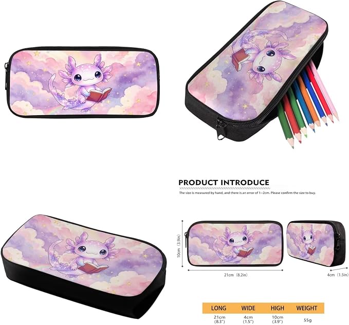 Book‑Reading Axolotl Girls School Backpack Set, 17'' 4-Piece Bookbag with Insulated Lunch Box, Pencil Case & Water Bottle Holder, Cute Schoolbag for Kids Age 6-12, Elementary Grade 1-6 - Image 6