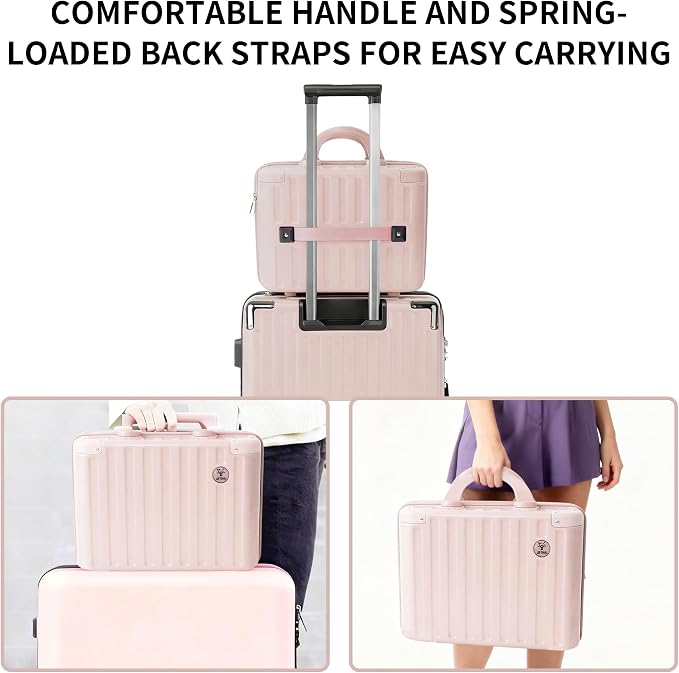 14 Inch Portable Waterproof Hard Shell Travel Makeup Case (Pink) | with Lock, ABS Scratch-Proof, Carrying Cosmetic Organizer Case with Elastic Band, Mini Suitcase Vanity Case for Women Girl - Image 7