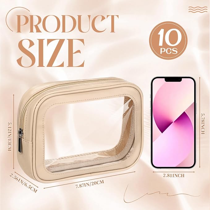 Abbylike 10 Pcs Clear Makeup Bags Bulk Tsa Approved Clear Toiletry Bags with Zipper PU Leather Waterproof Travel Makeup Organizer for Women Wedding Bridal DIY Gifts Bachelorette Party (Nude) - Image 3