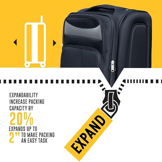 Merax Luggage Set Softshell 2 Piece 20/24 Expandable Suitcase with Backpack | Softside Lightweight Travel Carry on Luggage with Wheels,Black - Image 3