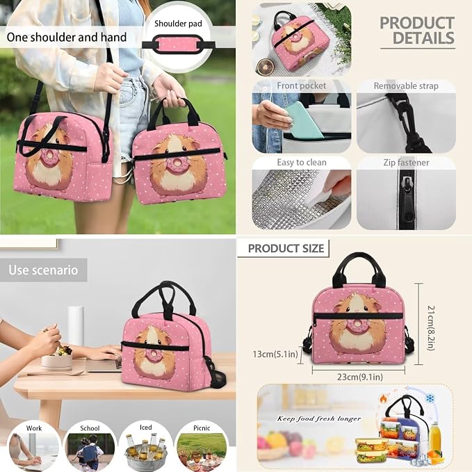 Donut Guinea Pigs Backpacks for Girls Kids Preschool Elementary Backpacks with Reusable Lunch Bag Pencil Case Pouch Water Bottle Carrier Bag 4 Pack Set Pink - Image 7