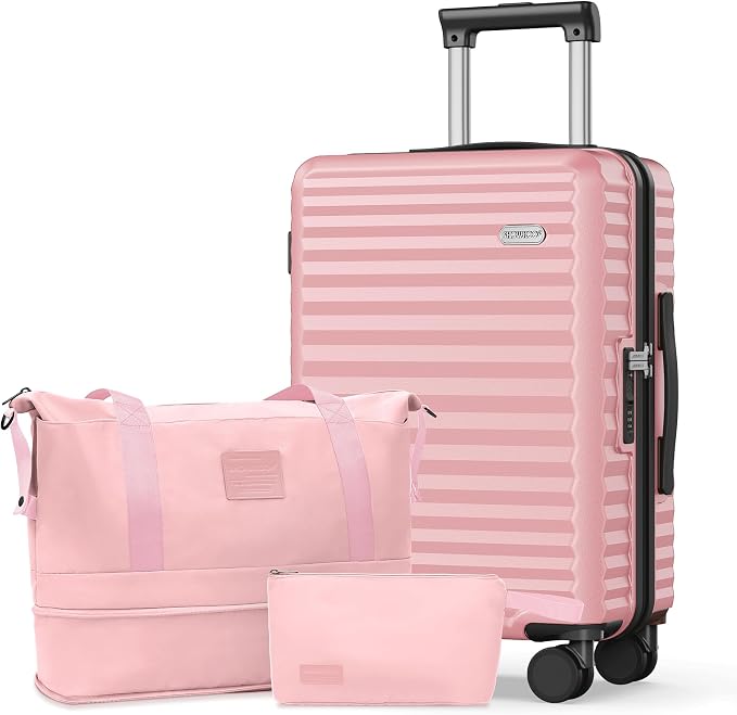 SHOWKOO Suitcase Hardside Expandable Luggage Set, Suitcase with Double Spinner Wheels TSA Lock 3 Piece Set Pink (DB/TB/24in) by SHOWKOO