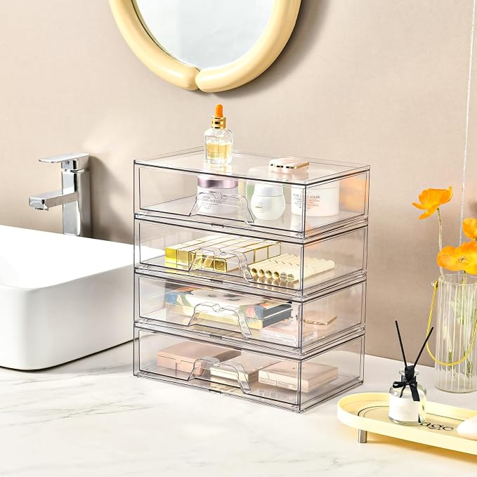 5 Pack Makeup Organizer Stackable, 12.1''L Bathroom Organizer and Storage Acrylic Undersink Drawer Organizer, Cosmetics and Beauty Supplies,Clear Plastic Storage Bins for Vanity,Pantry,Cabinet,Kitchen - Image 6