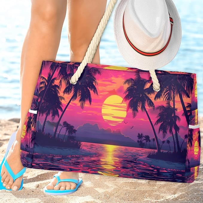 Large Beach Bag with Zipper Beach Bags for Women Water Resistant Swim Pool Bag - Image 2