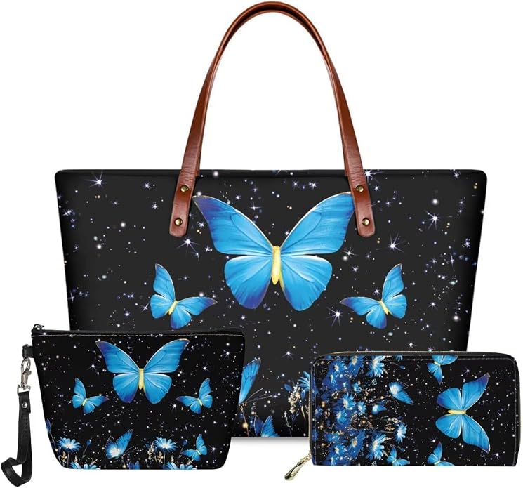 GIFTPUZZ Women Tote Bag Women Wallet Portable Cosmetic Bag for Women Bag Set 3 Pack PU Leather Bags with Zipper by GIFTPUZZ