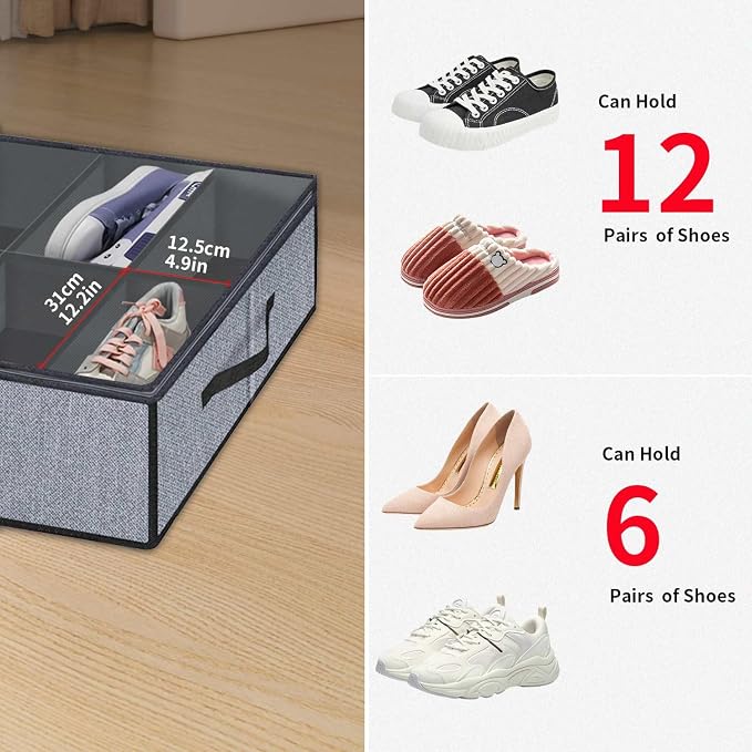 Onlyeasy Large Under Bed Shoe Organizer (6 to 12 Pairs x 2) - Underbed Shoes Closet Storage Solution with Metal Zipper and 2 Handles, Breathable, 29.3"x23.6"x5.9", Linen-like Grey, MXDUBSB2P - Image 8
