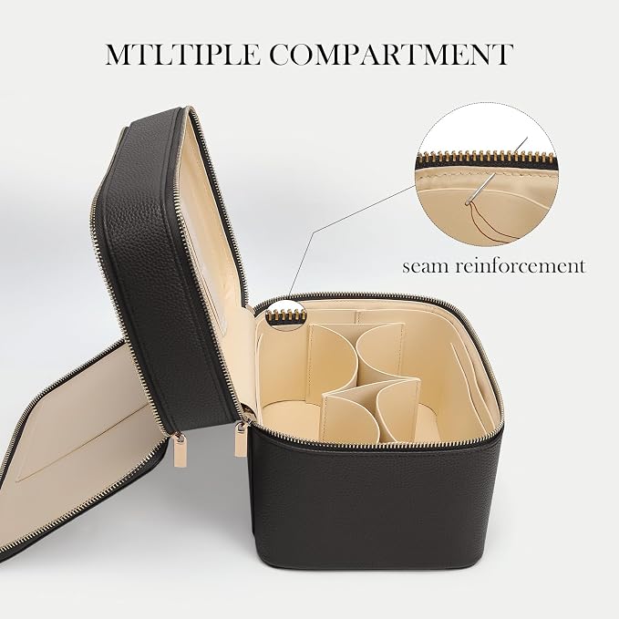 HiTotes Large Makeup Bag Duo Vanity Case for Women Leather Makeup Case Travel Toiletry Bag Portable Double Layer Cosmetic Bag - Image 5