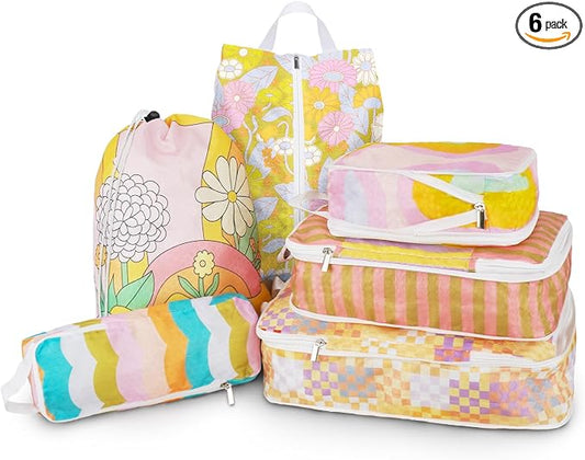 6 Pcs Compression Packing Cubes, Packing Cubes for Travel, Waterproof Luggage Organizer Bags Set, Cute Packaging Cubes for Women Kids Backpack Carry-Ons by Xmzsdz