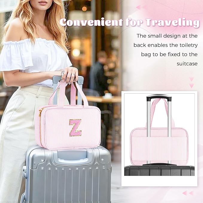 Gifts for Teen Girls Women - Travel Hanging Toiletry Bag & Makeup Bag - Personalized Initial Cosmetic Bag | Birthday Gift for Girl Trendy Stuff - Pink Z - Image 2