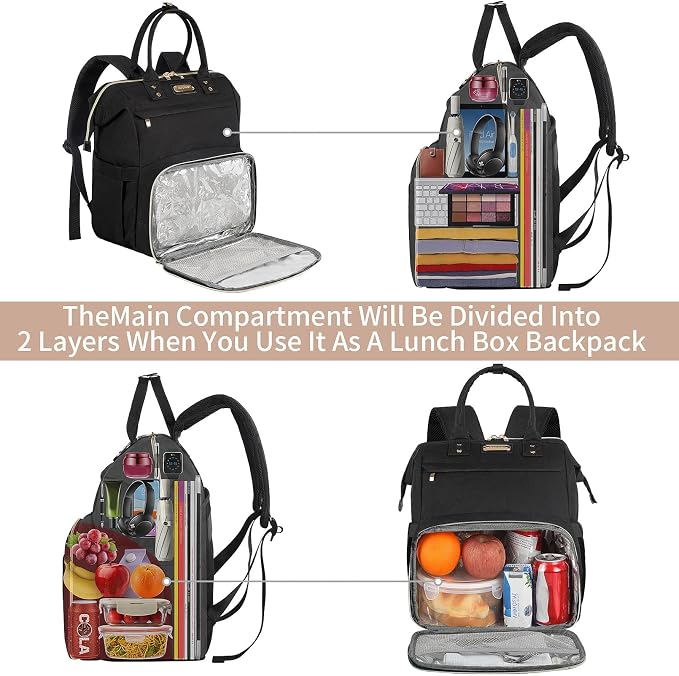 Lunch Bag Backpack, Insulated Cooler Backpack Lunch Box Laptop Backpack for Women Men Fits 15.6 Inch Laptop - Image 3