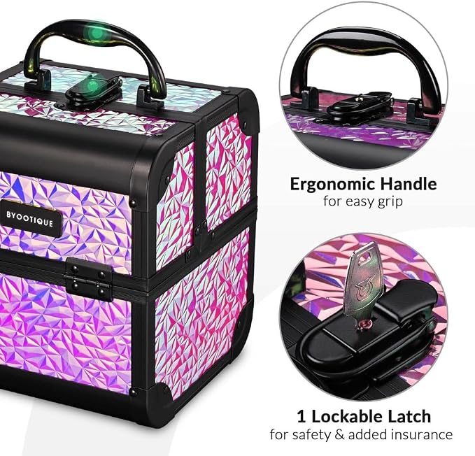 BYOOTIQUE 4in1 Cosmetology Case on Wheels w/Cosmetic Storage Makeup Artist | Aluminum Rolling Makeup Suitcase 360° Detachable Wheel Lockable Makeup Case Organizer w/ Mirror Nail Tech Mermaid Pink - Image 6