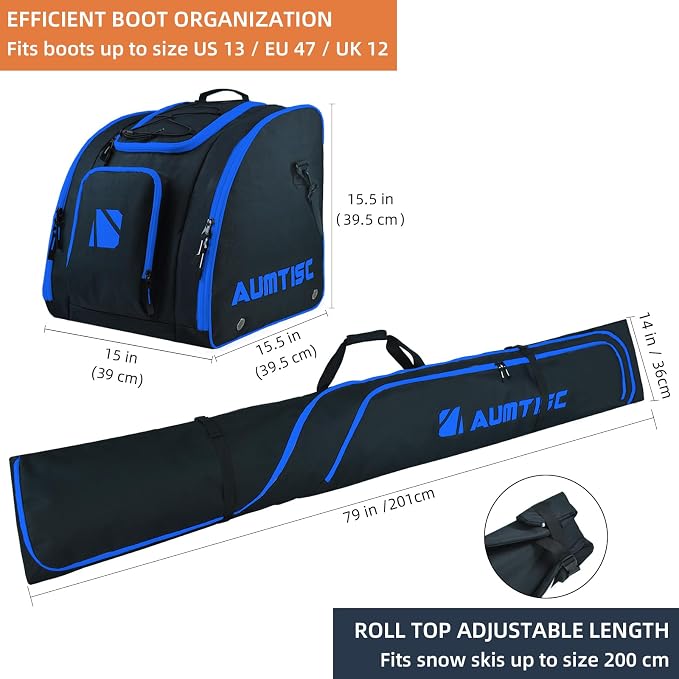 AUMTISC Padded Ski and Boots Bag Combo for Air Travel Flying, Skis Bags Adjustable Length for Skis Up to 200cm and Boots Up to Size 13 - Image 2