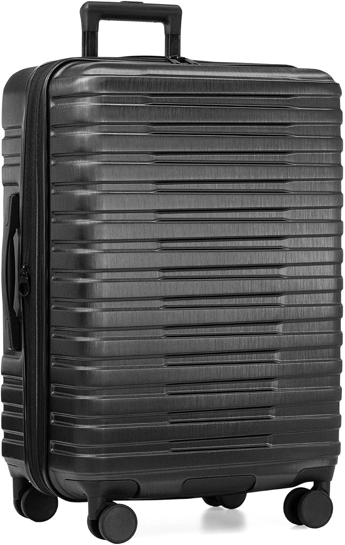 U.S. Traveler Boren Expandable Hardside Rugged Travel Luggage with 8 Spinner Wheels, Black, Checked-Medium 26-Inch by USTraveler