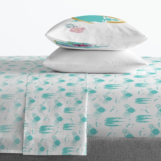 Jay Franco Kids Sheet Set with Fitted, Flat Sheets & Pillow Cover - Ultra-Soft Bedding with Pillowcase for Room Decor, Blue - Princess Cinderella, 4 Piece Full - Image 6
