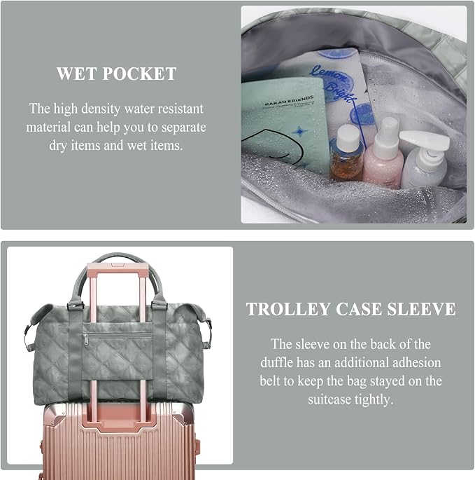 Travel Duffel Bag, Carry On Overnight Weekender Bags for Women | Travel Bag with Wet Pocket & Trolley Sleeve, For Spirit Airlines 18x14x8 Personal Item Bag - Image 5