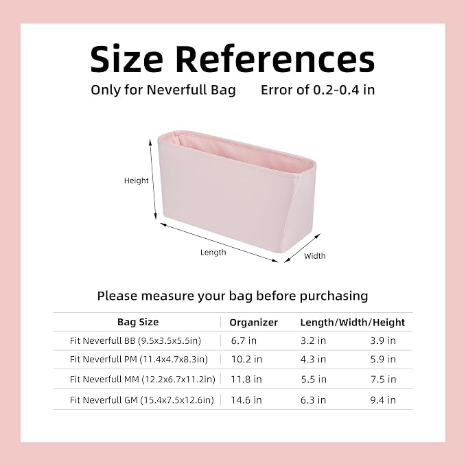 DGAZ Purse Organizer Insert Fits Neverfullbag BB/PM/MM/GM，Silk Bag Organizer，Luxury Handbag & Tote Shaper(Pink,BB) - Image 7