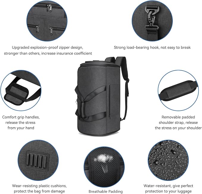 Bukere Garment Bags for Travel, Convertible Carry on Duffel Bag for Men Women, Backpack Straps, Shoe Compartment, 3 in 1 Hanging Dress Suit Bags for Men Women - Image 5
