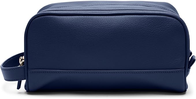 Leatherology Navy Blue Leather Toiletry Bag – Small Double Zip Dopp Kit – Full Grain Leather Travel Organizer with Water-Resistant Lining – Compact Grooming Bag for Men or Women by Leatherology