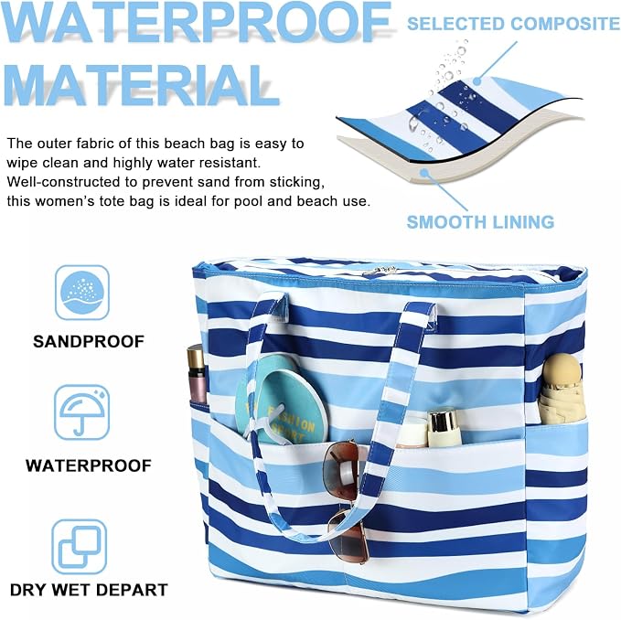 Bluboon Waterproof Beach Tote Pool Bags for Women Ladies Extra Large Carry On Bag With Wet Compartment for Weekender Travel - Image 4