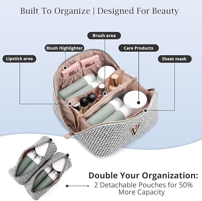 Personalized Gift Travel Makeup Bag: Initial Makeup Organizer Bag for Women | 3-in-1 Custom Make up Bag Set - Vegan Leather Travel Cosmetic Bag - Luxury Gift for Women – Birthday, Anniversary, Graduation - Image 3