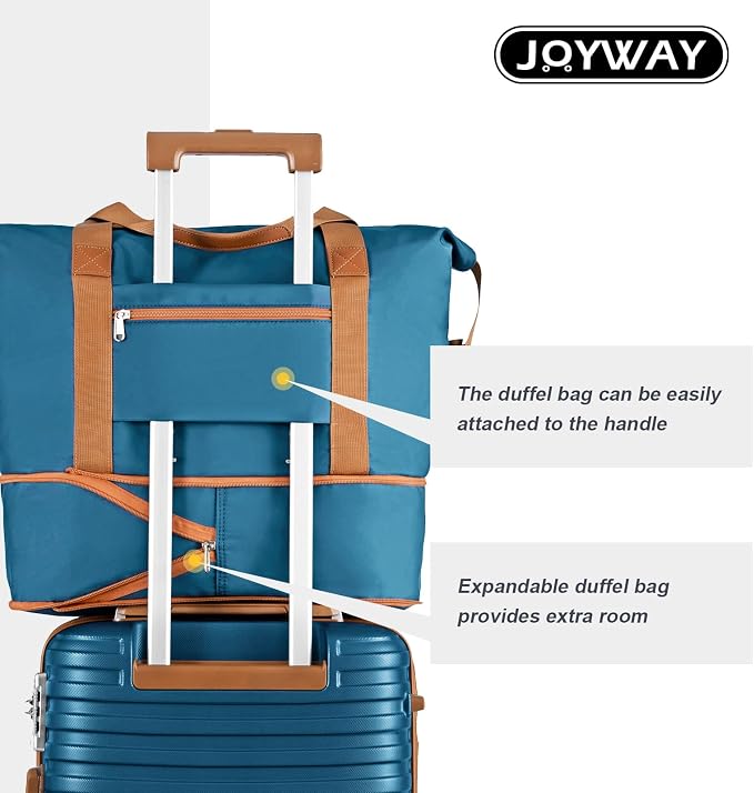 Joyway Carry On Luggage 20 Inch Expandable Suitcase with Spinner Wheel, 4 Piece Hard Shell Luggage Set with TSA Lock(Blue brown) - Image 6