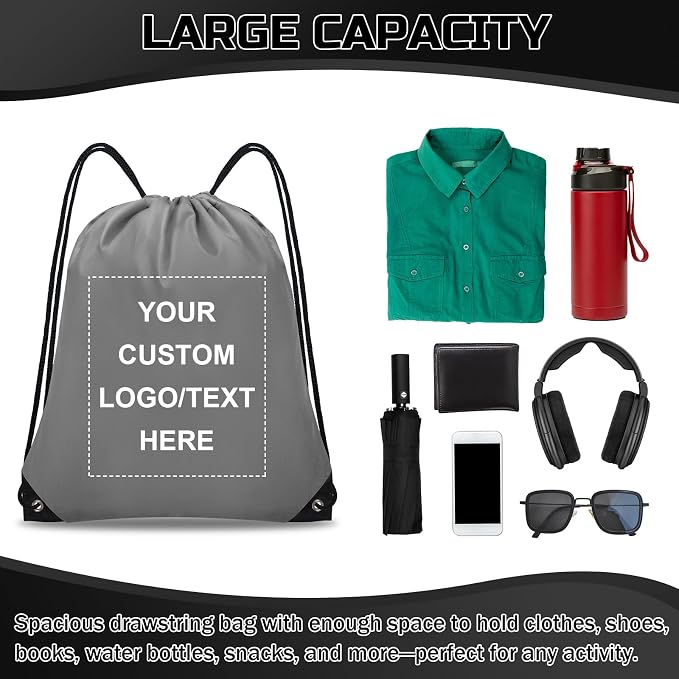 Grneric Custom Drawstring Bags Bulk 10/20/50/100/200 Pack, Promotional Items With Your Logo Personalized String Backpack for Gym, Sport, Travel, Gray - Image 4