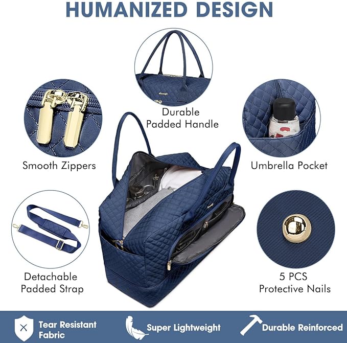 Large Women Travel Duffle Bag - Carry on Overnight Bag Weekend Travel Duffel Tote Bag Yoga Gym Bag with Wet Pocket Toiletry Weekender Overnight Bag for Travel Business Trips Sport Hospital Navy - Image 3