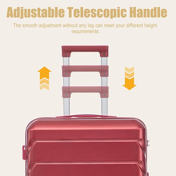 GDFStudio 28" ABS Hardshell Checked Luggage, Large Capacity Travel Suitcase with Scratch Resistant Surface, 360° Silent Spinner Wheels, Combination Lock, Telescopic Handle and Side Hooks, Wine Red - Image 6