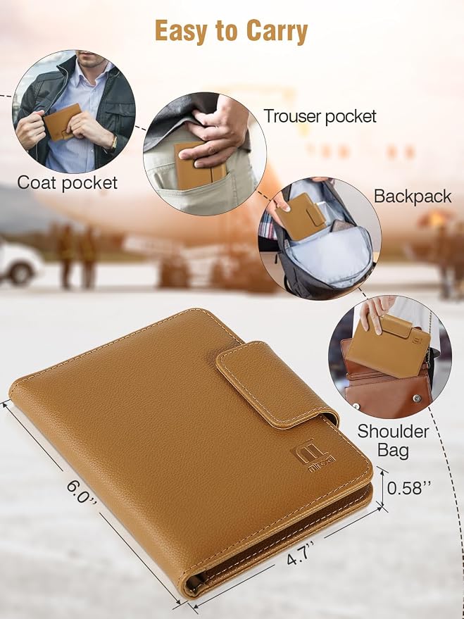 Miroddi Passport Holder for Travel, Works with Find My, Premium Leather Passport Wallet Card Holder for Men and Women, Trackable Passport Cover Case with 8 Card Slots, RFID Blocking, ID Window, Brown - Image 6