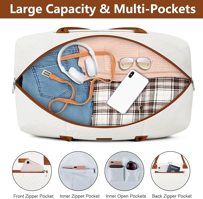 ITIEZY Weekender Overnight Bag for Women - Large Travel Duffel Bag with Shoe Compartment, Gym Duffel Bag Hospital Bag Carry On Tote Bags for Airplanes with Crossbody Bag Toiletry Bag 3Pcs Set - Image 3