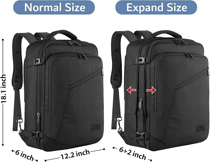 MATEIN Mens Travel Backpack, 27L Lightweight Carry on Backpack for Women, Expandable Business Backpacks, Waterproof Hiking Daypack for Outdoor Sports Rucksack Casual Daypack, Travel Essential, Black | Expandable Business Backpack, 27L, Lightweight, Wat... - Image 5
