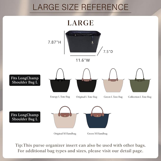 Doxo Purse Organizer Insert for Longchamp Le Pliage Large, 6-Compartment Bag Organizer with YKK Zipper Pocket, Cup Holder, Key Chain, Waterproof DupontPaper Lightweight Handbag Shaper (Black Blue,L) - Image 2