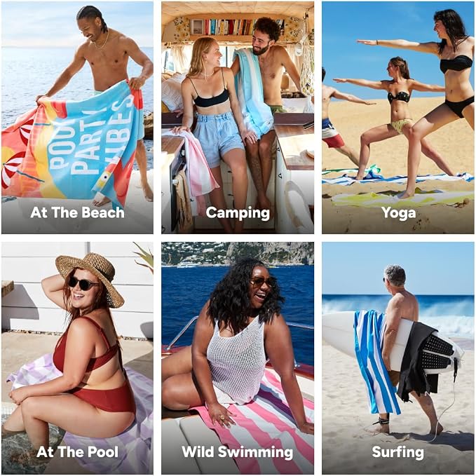 Dock & Bay Beach Towel - Quick Dry, Sand Free - Compact, Lightweight - 100% Recycled - Includes Bag - Pool Party Vibes - Large (160x90cm, 63x35) - Image 4